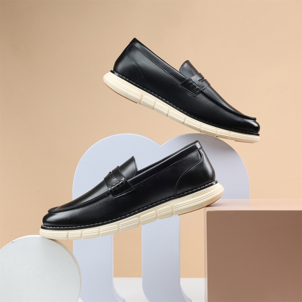 Men's Slip-On PU Leather Penny Loafers - BLACK - 1